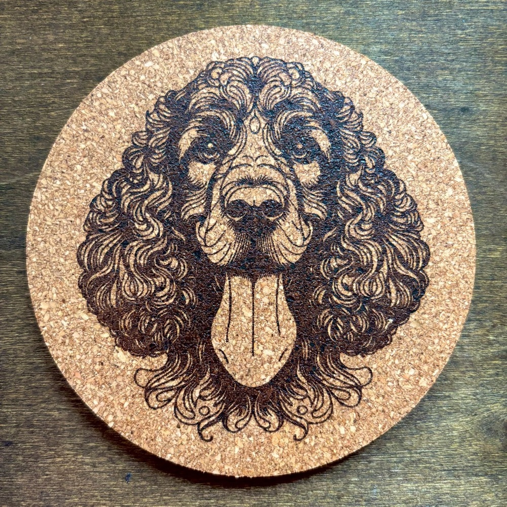 American Water Spaniel Dog Face Laser Engraved Cork Coaster